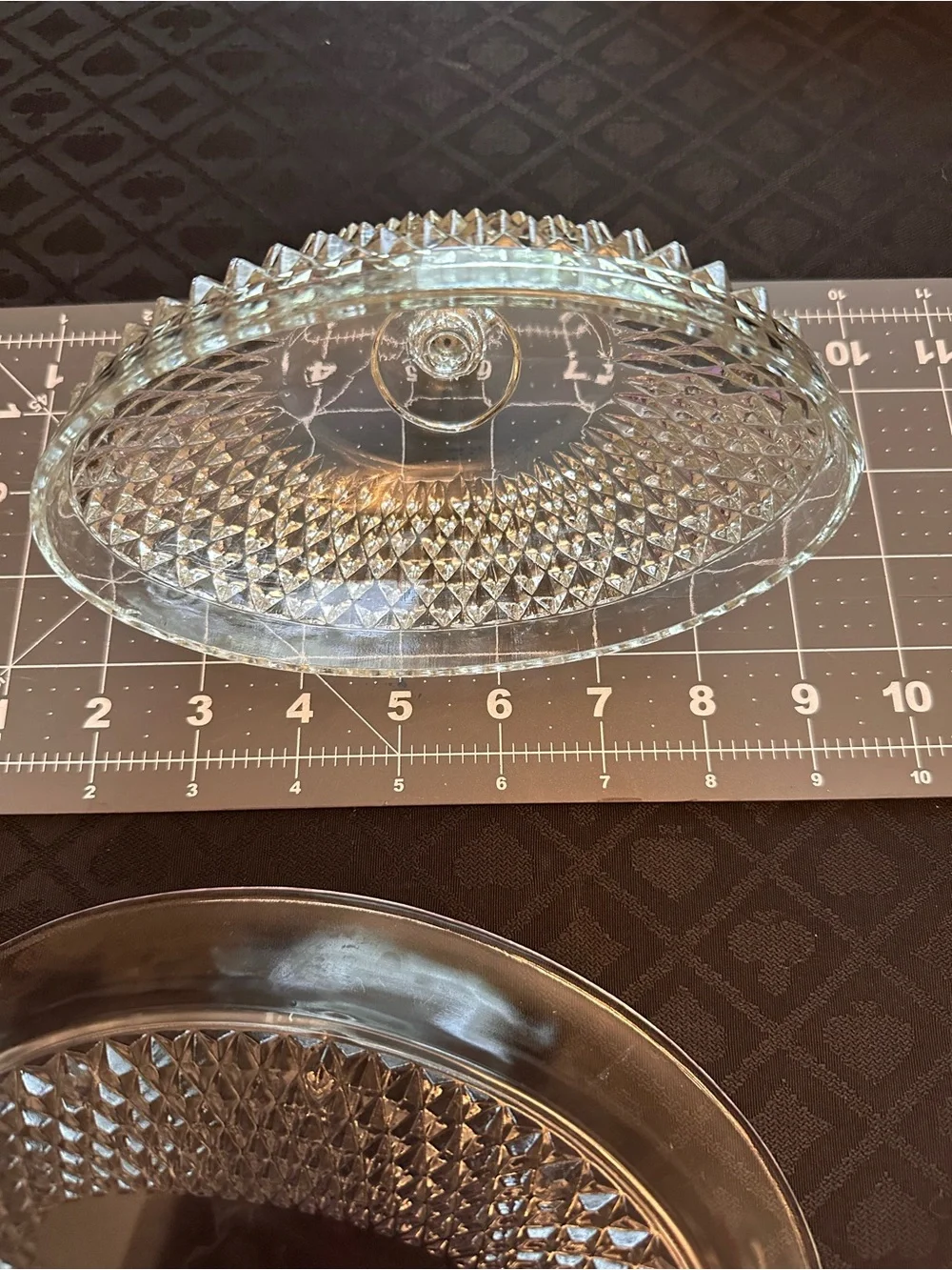 Vintage Indiana Glass Diamond Point Clear Covered Butter Dish Dome Lid
